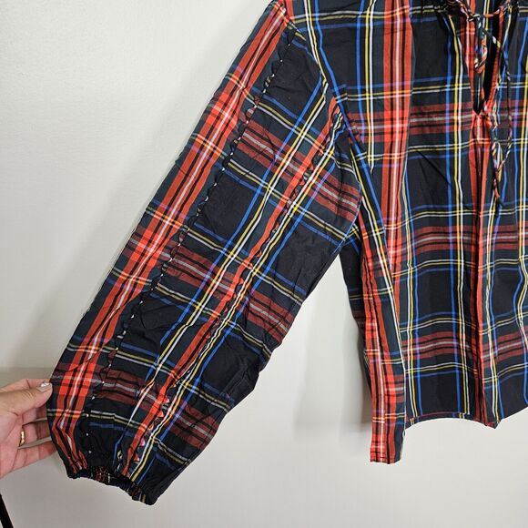 J. Crew Women’s Medium Scalloped Tie Neck Top In Stewart Tartan Plaid - Picture 3 of 7
